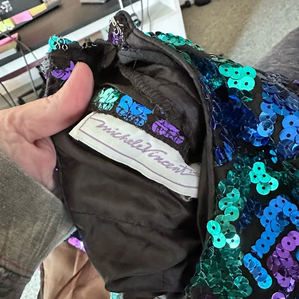 Backless Halter Sequin Dress in Iridescent Blue-Green-Purple - Picture 4 of 9